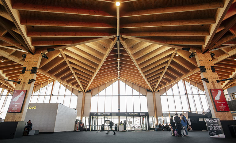 Photo showing the use of timber in the Nelson Airport ceiling.