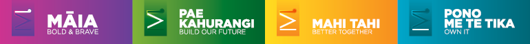MBIE Values: Māia – Bold and Brave; Pae Kahurangi – Build Our Future; Mahi Tahi – Better Together; Pono me te Tika – Own It.