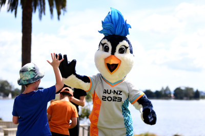 FIFA Women’s World Cup Australia &amp;amp;amp;amp;amp;amp;amp; New Zealand 2023 mascot giving a child a high-five.