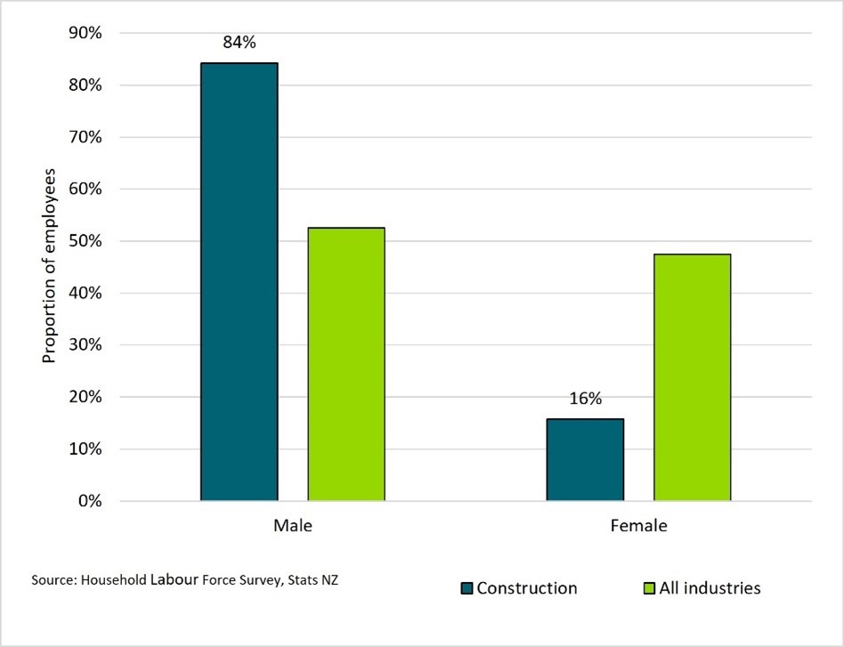 Figure 2. Construction sector workforce by sex (as at December 2022). The graph Illustrates the increasing proportion of women in the construction workforce, based on data from the Household Labour Force Survey.