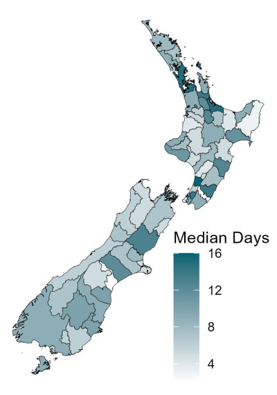 Figure 3. Median days to process applications for residential buildings, excluding regional authorities, Consentium and BCAL