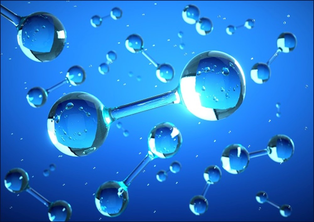Decorative image showing hydrogen with a blue sky background