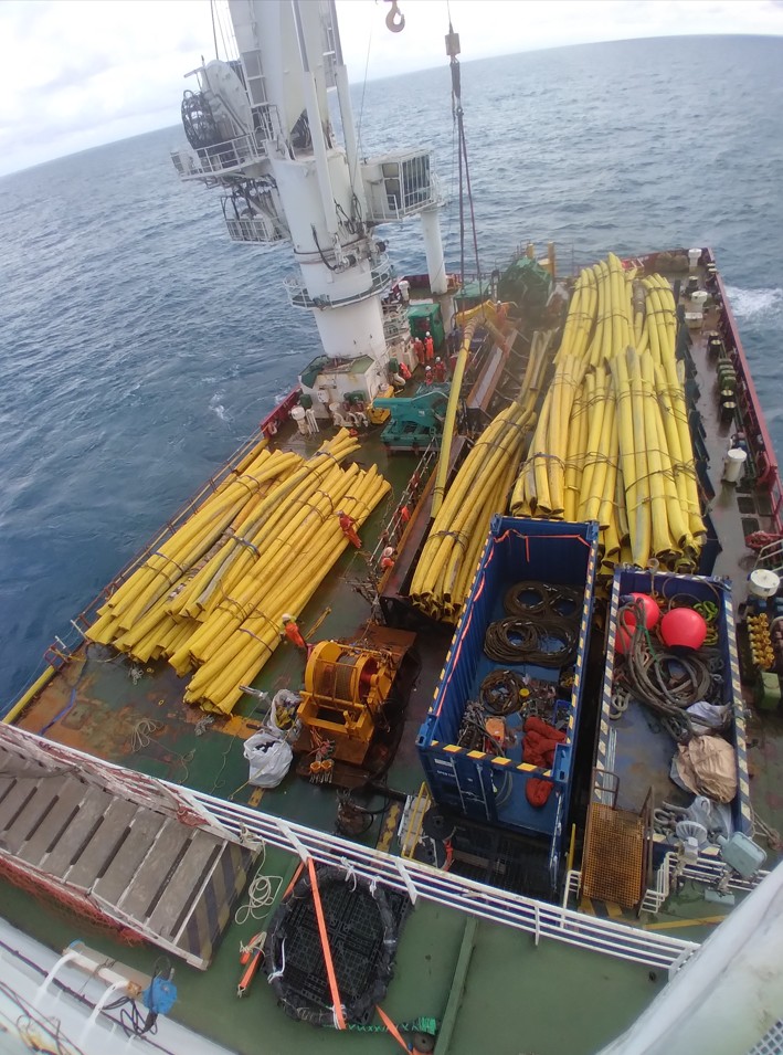 Photo of recovered flowlines on the deck of the Southern Star.