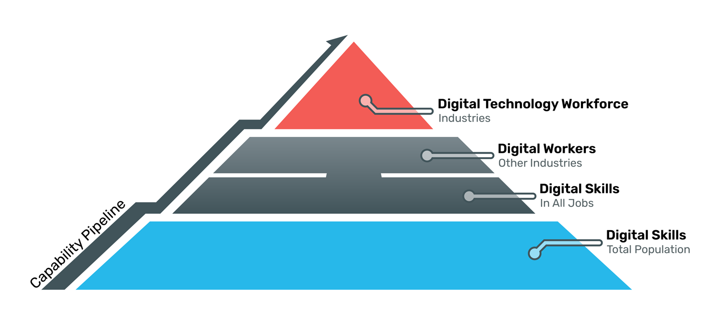 Pyramid diagram of the digital technology workforce