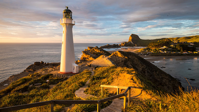 A view towards the lighthouse at Cape Palliser in late afternoon sun