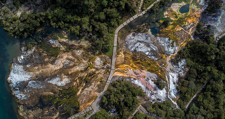 Aerial view of the Okakei Korako or Hidden Valley trail in Taupō