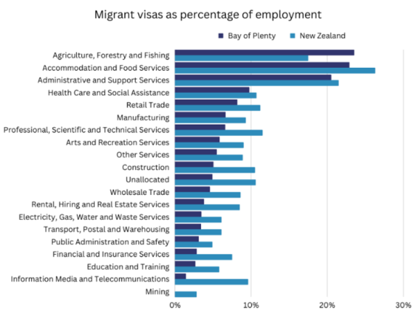 Migrant visas as percentage of employment graph