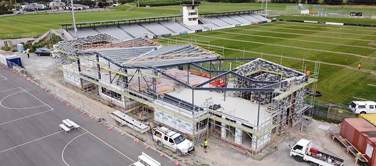 A birds-eye view of the Lansdowne sports hub under construction.