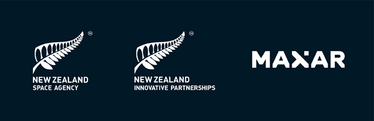 MBIE, NZ Space Agency and MAXAR logos