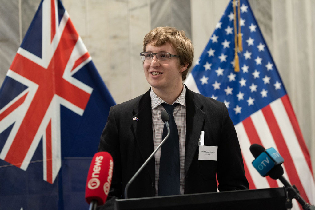 Hammond Pearce, NASA intern speaks at the Beehive ceremony
