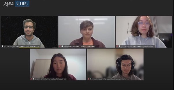 Screenshot of the five members of Elon's Fan Girls team on video conference call. 