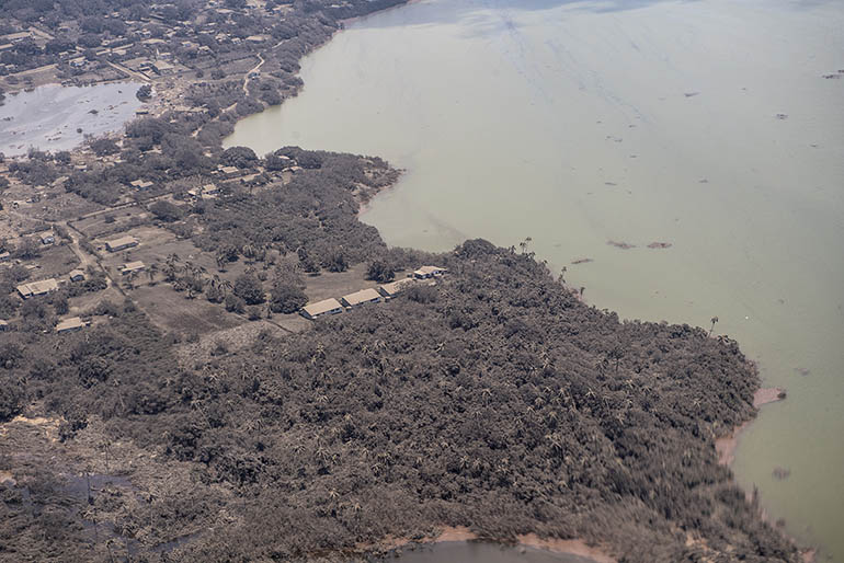 View of Nomuka, Tonga taken by Royal New Zealand Air Force P-3K2 Orion during reconnaissance flight on Monday 17 January following the volcanic eruption.