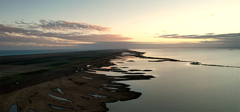 Sunrise over Kaitōrete Spit, Canterbury, January 2022.