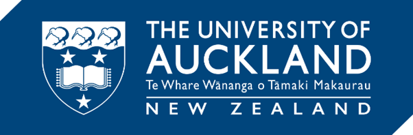 Dark blue banner with white text reading The University of Auckland Te Whare Wānanga o Tāmaki Makaurau New Zealand and their logo.
