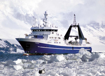 1.	RV Tangaroa in Antarctica with penguins on sea ice in the foreground