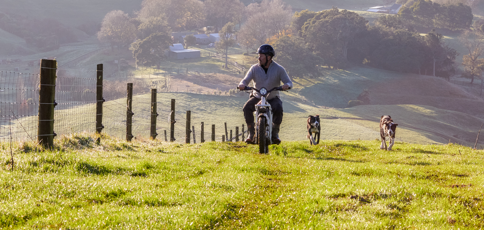 Farmer on a motorbike on the farm